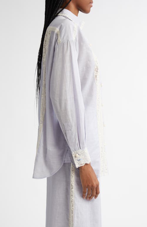 Zimmermann Everley Lace Trim Cotton Button-up Shirt In Dusty Blue