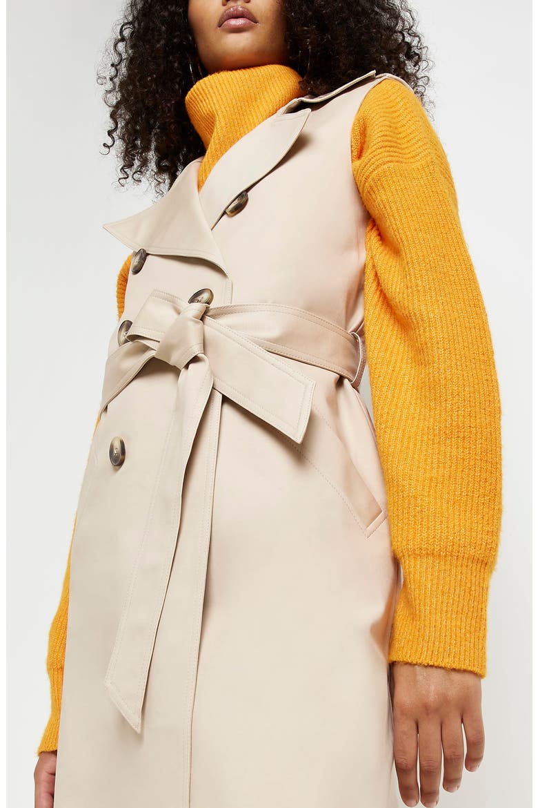 Sleeveless Stretch Cotton Trench Coat, Alternate, color, LIGHT BEIGE