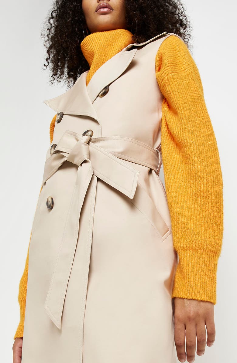 River Island Sleeveless Stretch Cotton Trench Coat, Alternate, color, 