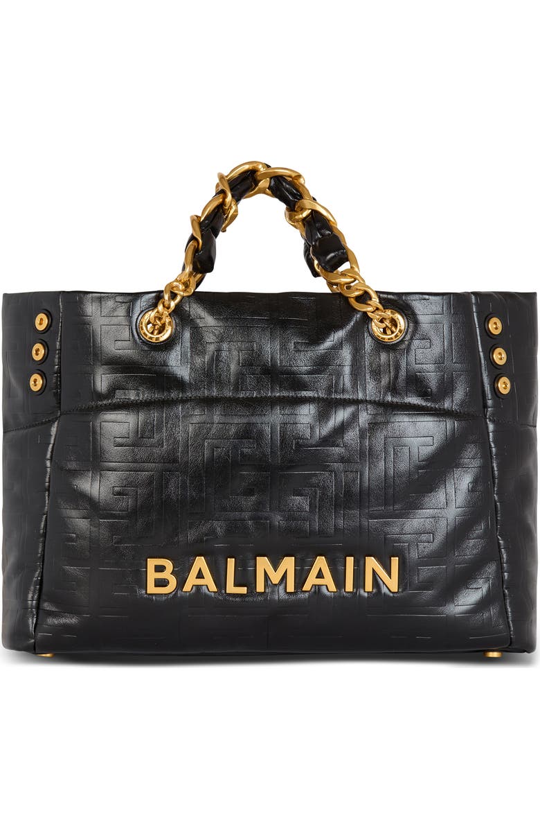 Balmain 1945 Monogram Embossed Soft Leather Tote, Main, color,