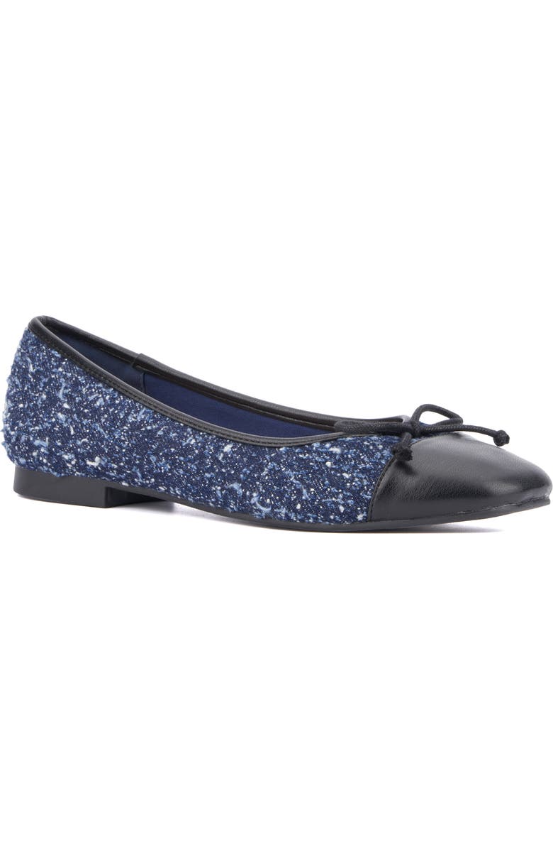 NEW YORK AND COMPANY Patricia Cap Toe Flat, Main, color, Navy Boucle