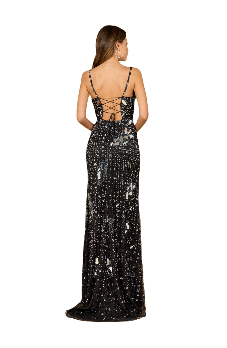 LARA New York Mirror Beaded Gown With High Slit, Alternate, color, Black