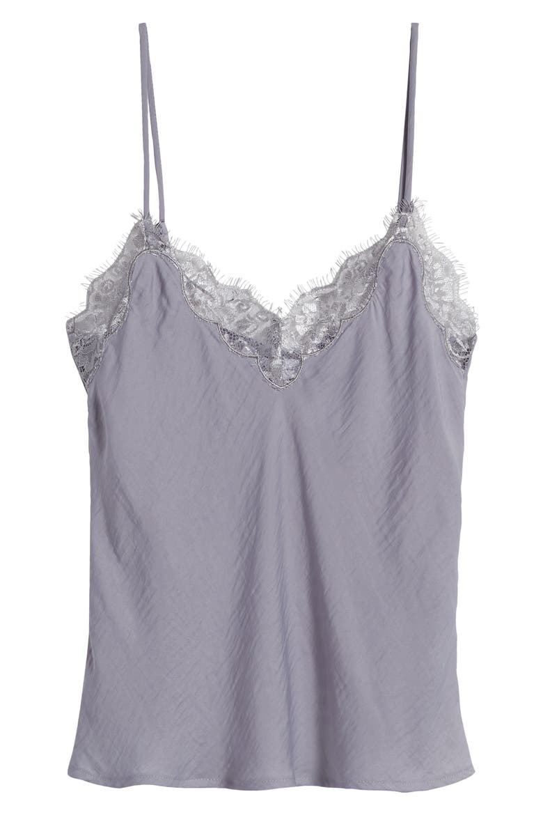 Lace Trim Satin Camisole, Alternate, color, BLUE