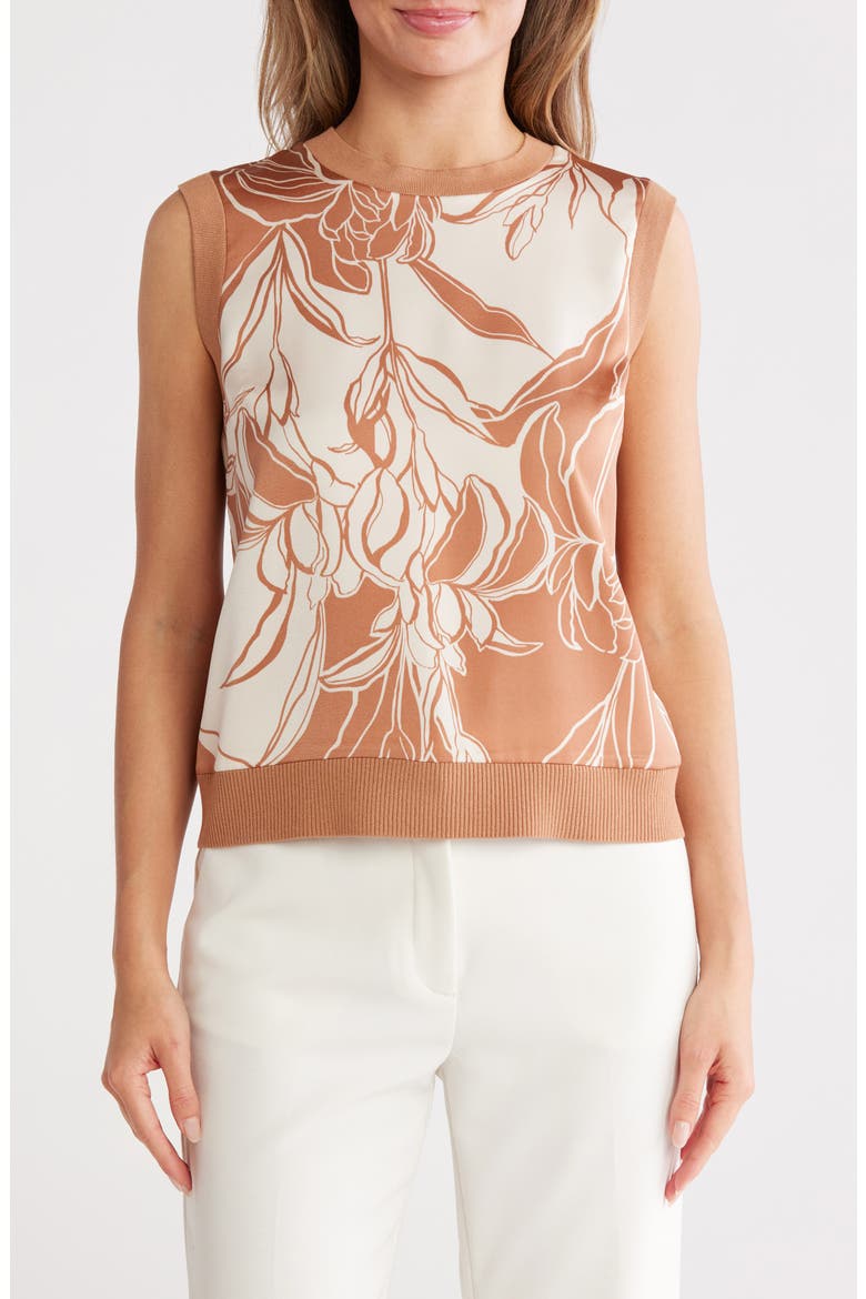 Crewneck Print Sleeveless Top, Main, color, MOCHA MOUSSE/ IVORY