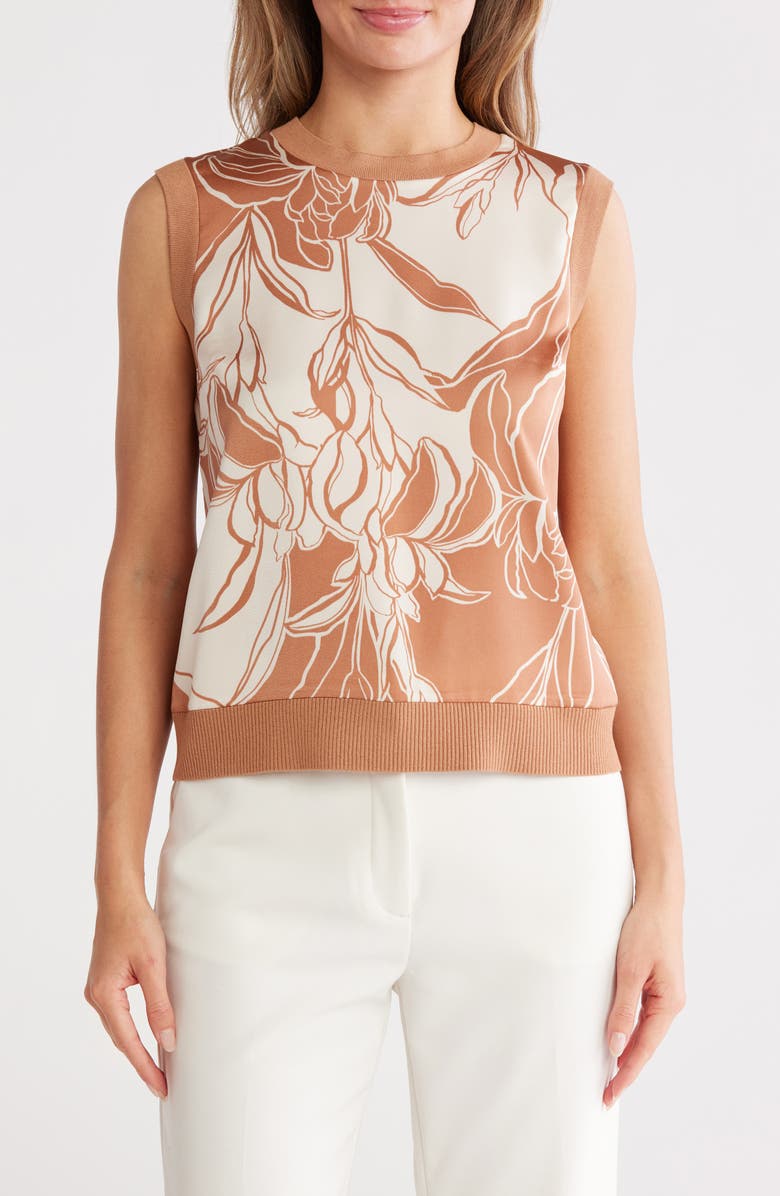 Gemma + Jane Crewneck Print Sleeveless Top, Main, color, Mocha Mousse/ Ivory