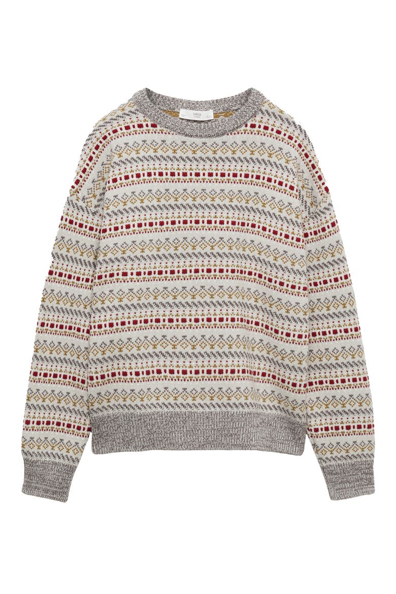 Geometric Jacquard Crewneck Sweater, Alternate, color, GREY