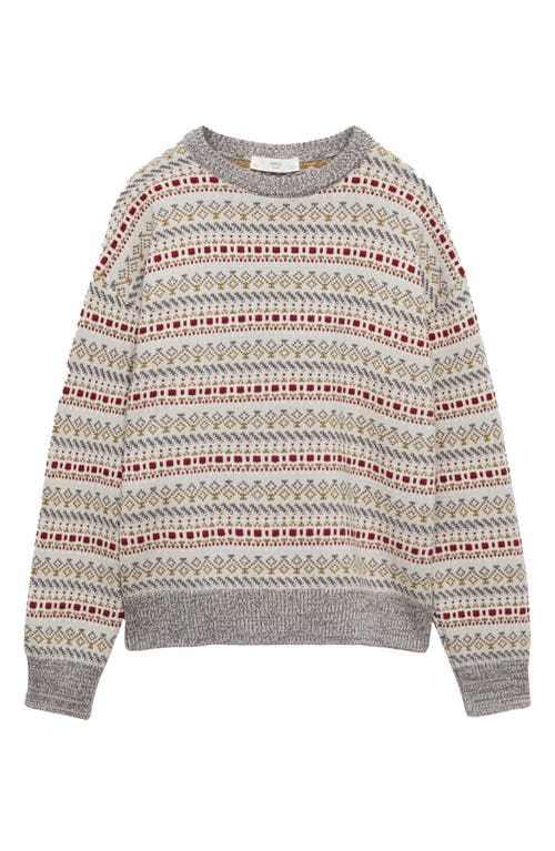 Mango Geometric Jacquard Crewneck Sweater In Grey
