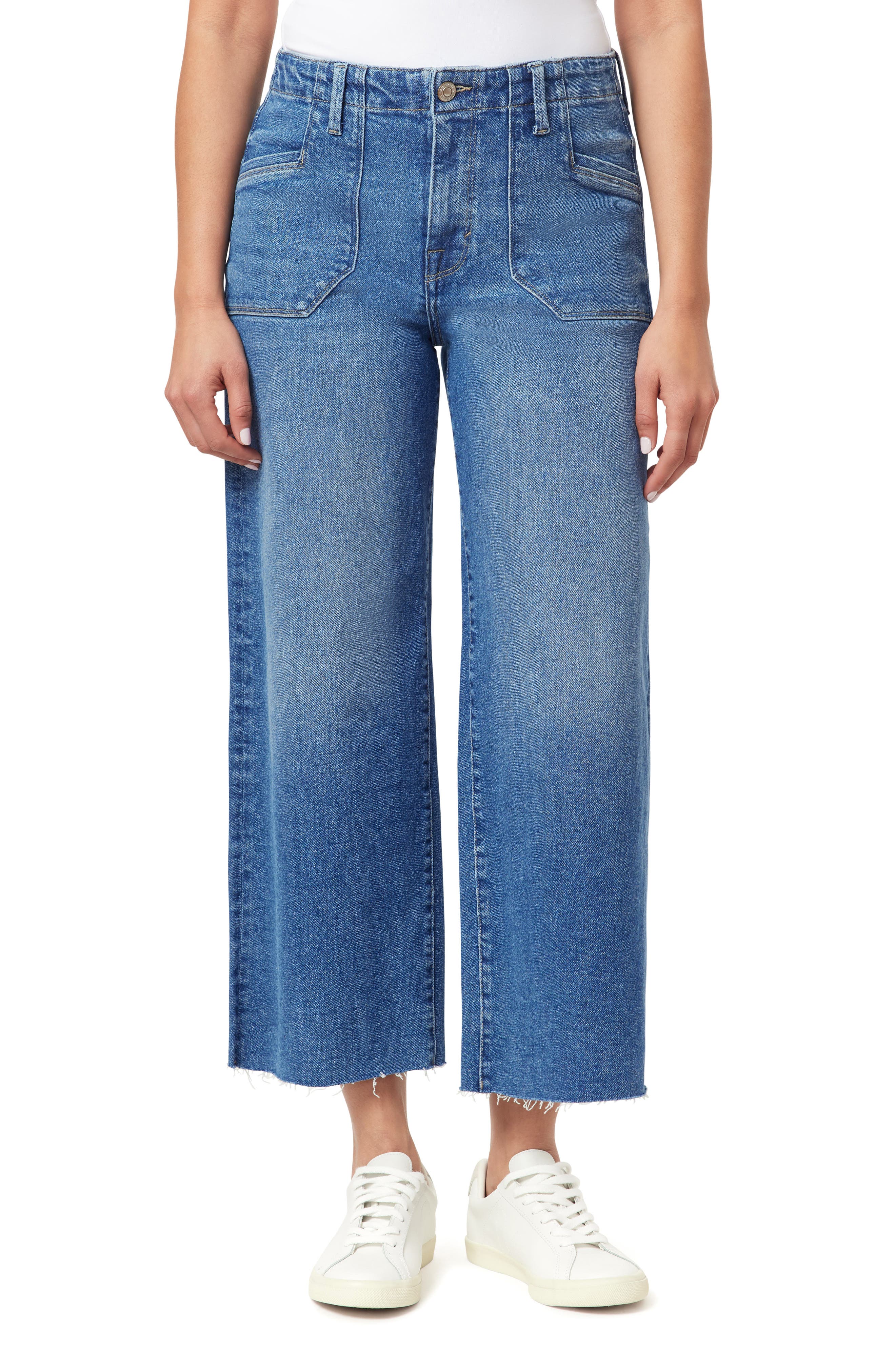 Kensie High Waist Raw Hem Crop Wide Leg Jeans