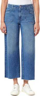 Kensie High Waist Raw Hem Crop Wide Leg Jeans