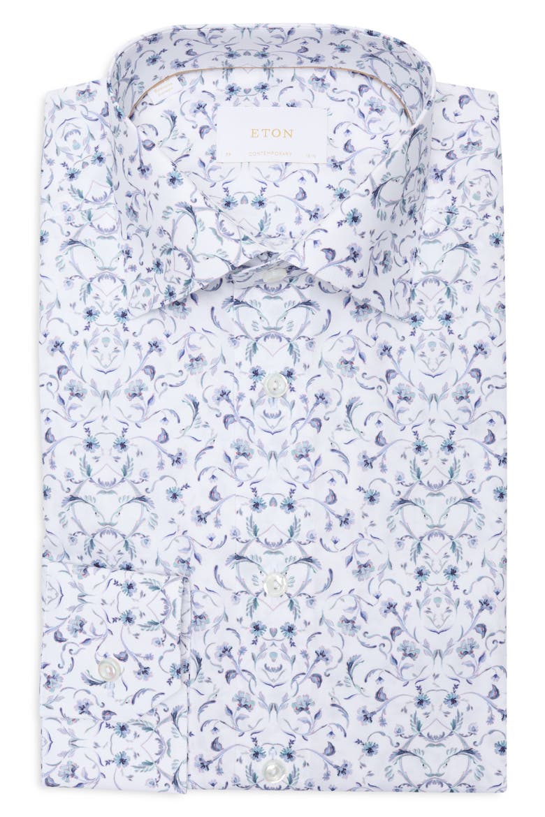 Contemporary Fit Floral Fine Cotton Twill Dress Shirt, Alternate, color, MEDIUM BLUE