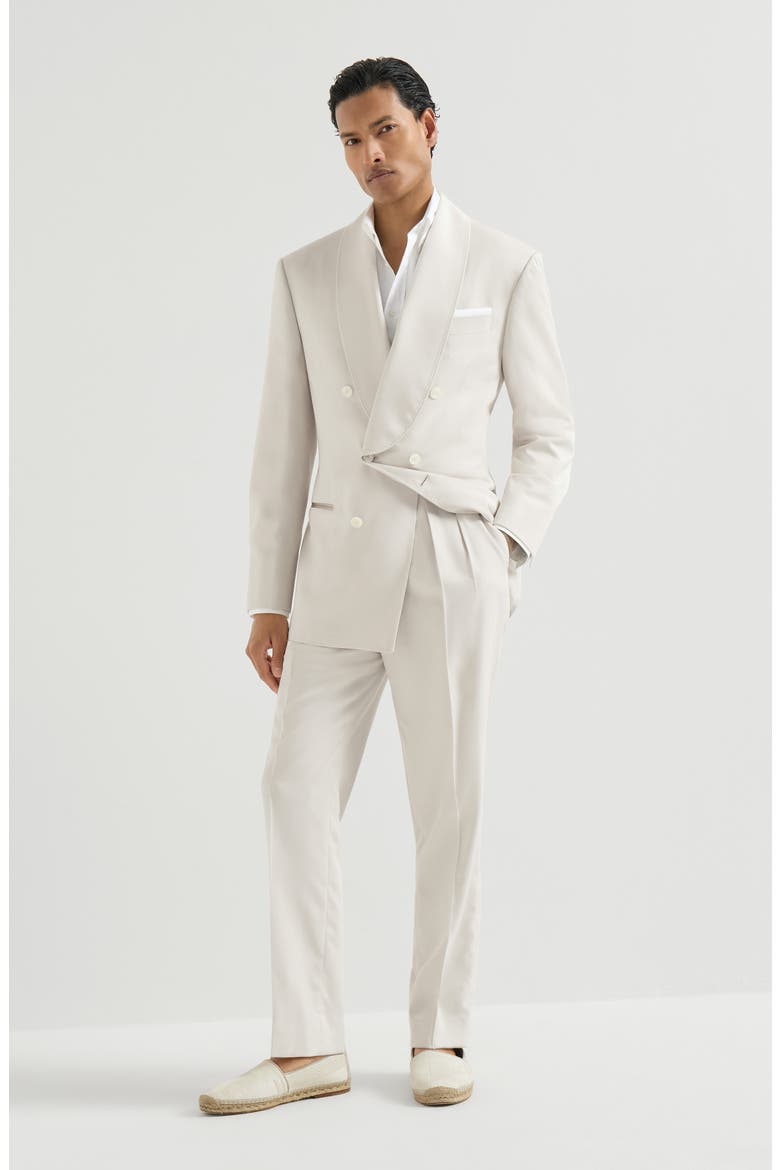 Délavé silk twill tuxedo with one-and-a-half breasted blazer with shawl lapel and trousers with double pleats, Main, color, Panama