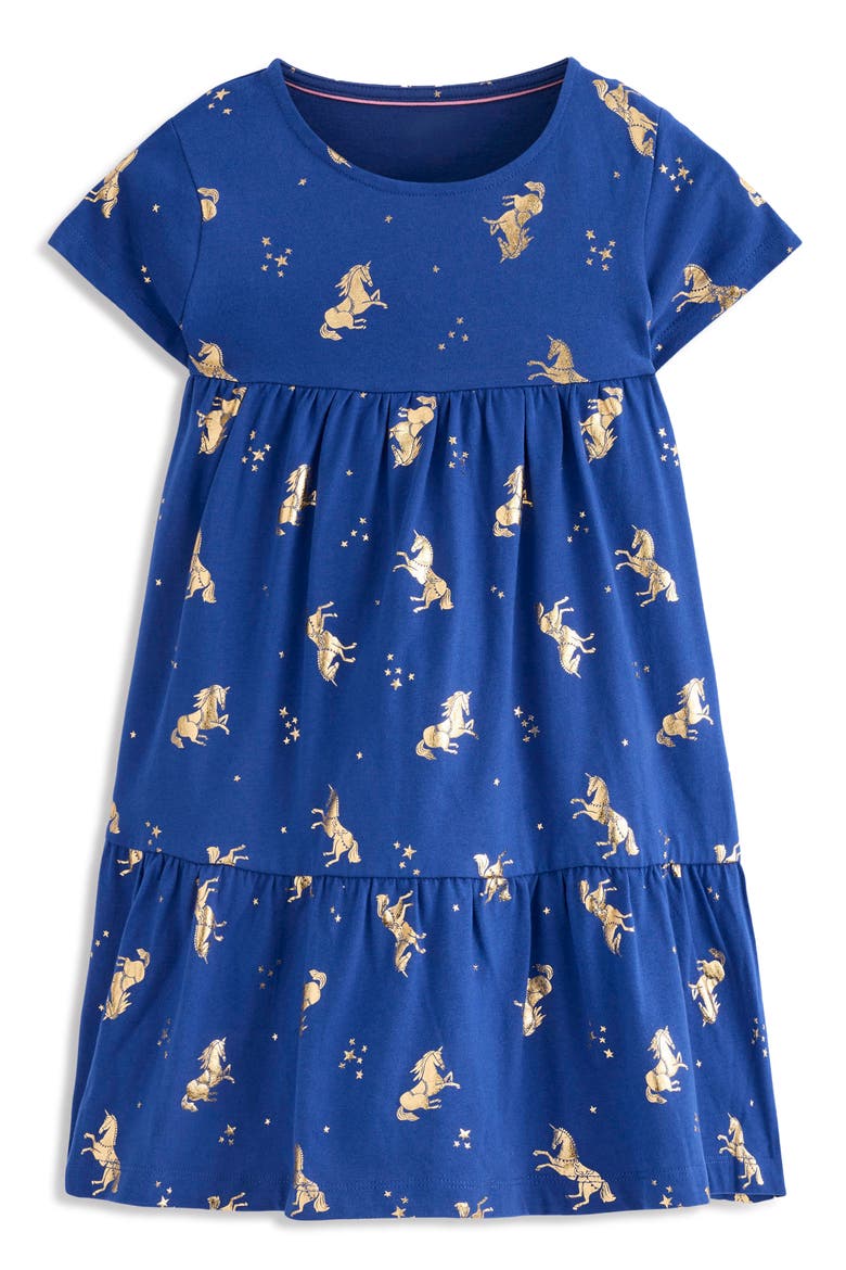 Kids' Ariel Unicorn Print Dress, Main, color, SAPPHIRE BLUE UNICORNS