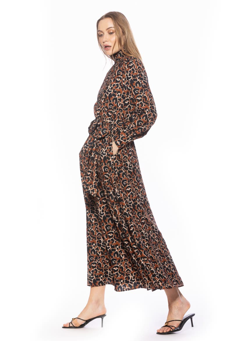 Saliah Mockneck Blouson Sleeve Dress, Alternate, color, LEOPARD MULTI