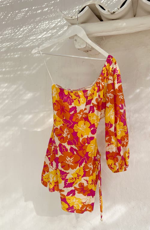 L*space Lspace Kensa One-shoulder Long Sleeve Cover-up Dress In Bliss And Blossom