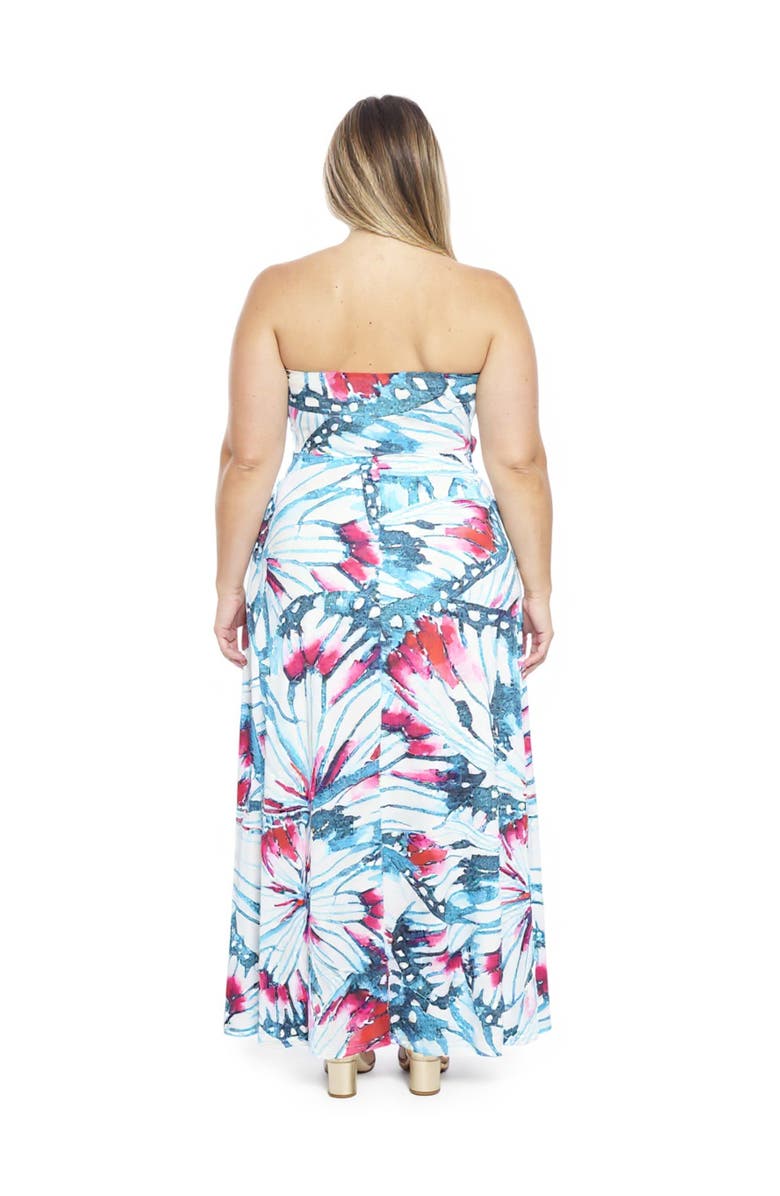 24seven Comfort Apparel Plus Size Butterfly A-Line Strapless Pocket Maxi Dress, Alternate, color, Blue Multi