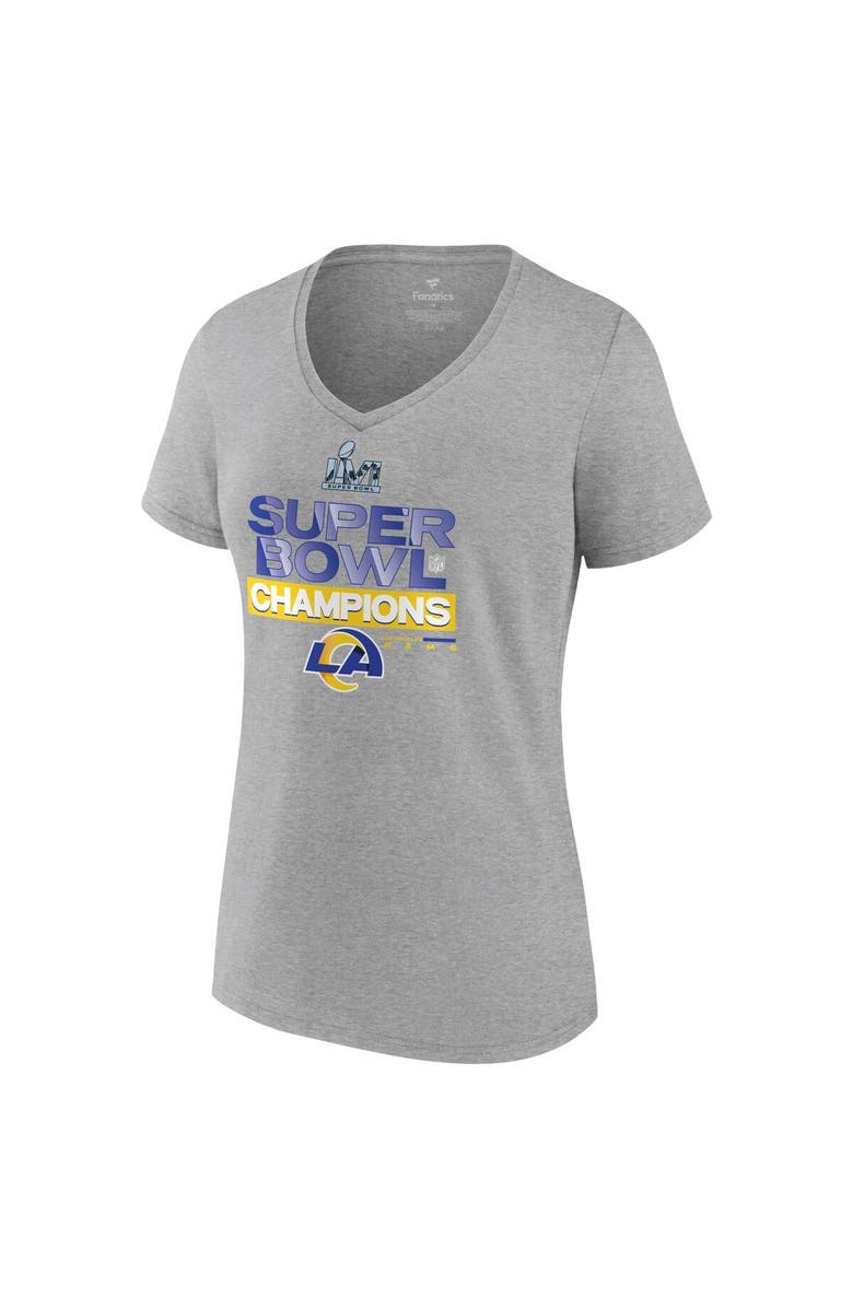 FANATICS Women's Fanatics Branded Heathered Gray Los Angeles Rams Super Bowl LVI Champions Locker Room Trophy Collection V-Neck T-Shirt, Alternate, color,