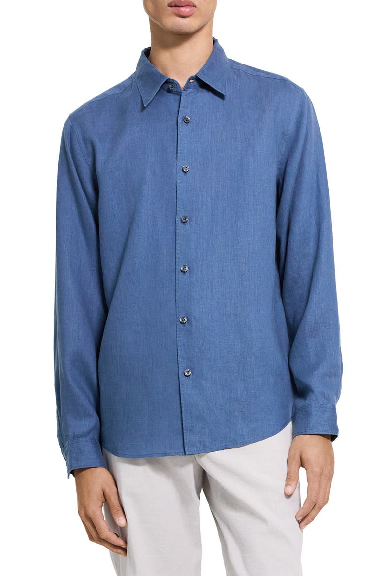 Irving Solid Linen Button-Up Shirt, Main, color, BERING - 0CS