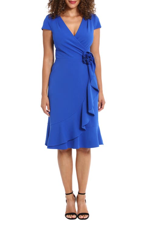 Rosette Ruffle Faux Wrap Dress