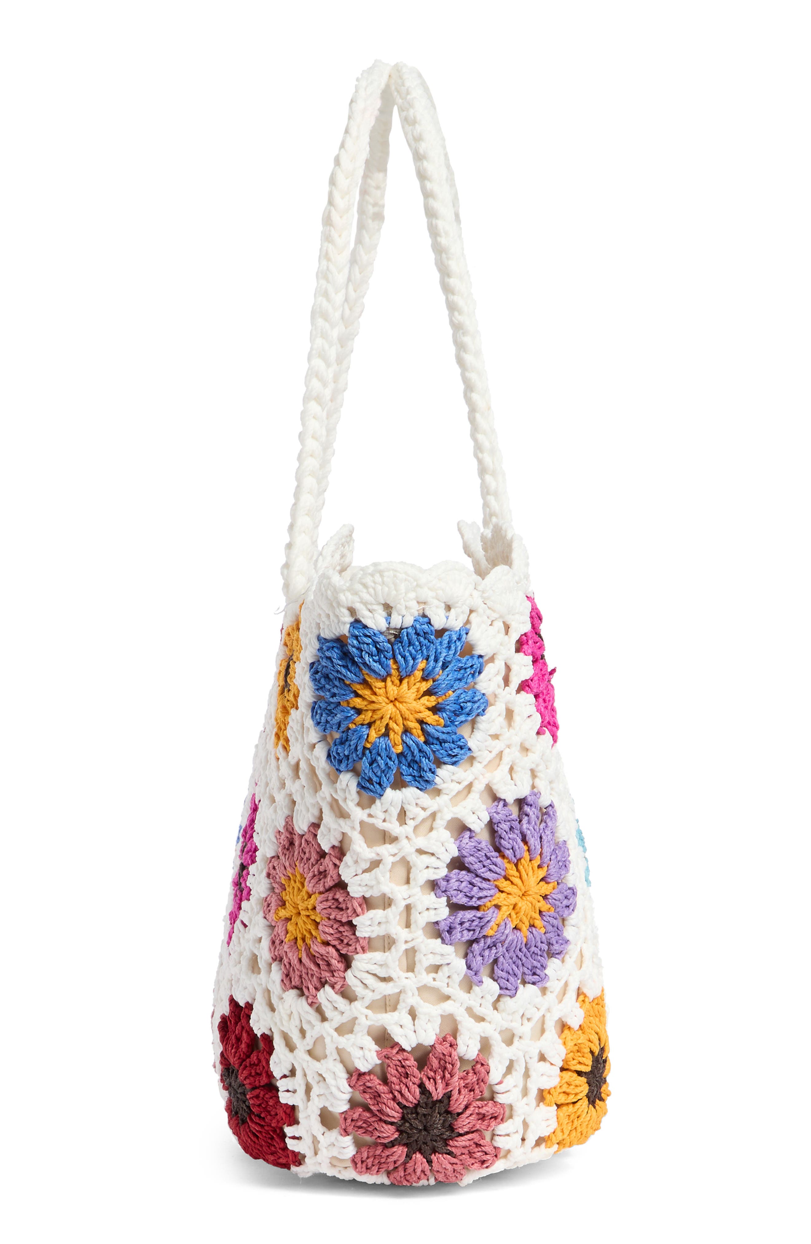 NATASHA Crochet Flower Tote Bag, Alternate, color, White/ Multi