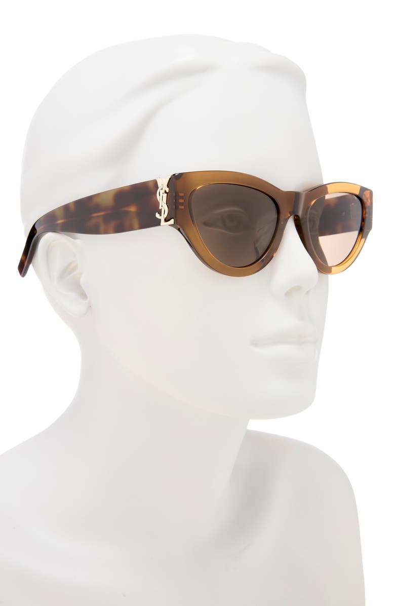 Saint Laurent 53mm Cat Eye Sunglasses, Alternate, color, Brown Havana Brown