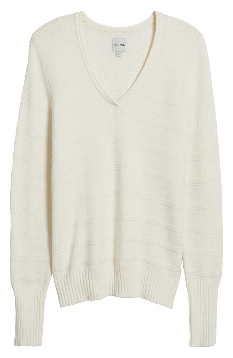 NIC+ZOE Textured Cotton & Cashmere Blend V-Neck Sweater, Alternate, color, Classic Cream