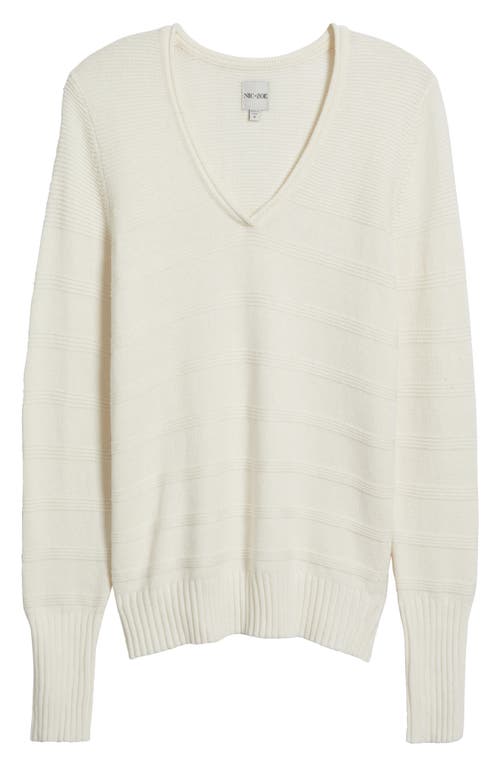 Nic + Zoe Nic+zoe Textured Cotton & Cashmere Blend V-neck Sweater In White