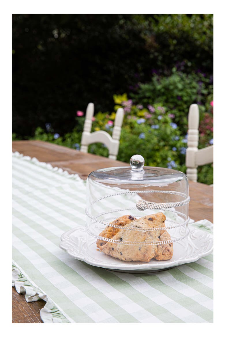 Gingham Ruffle Cotton & Linen Table Runner, Alternate, color, SEAGRASS