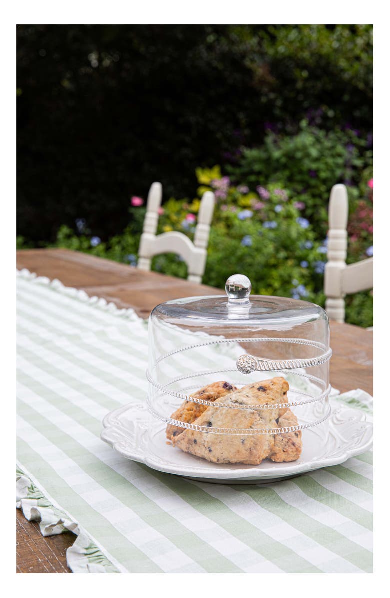 Juliska Gingham Ruffle Cotton & Linen Table Runner, Alternate, color, Seagrass