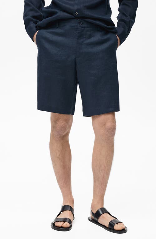 Mango Slim Fit Flat Front Linen Bermuda Chino Shorts In Dark Navy