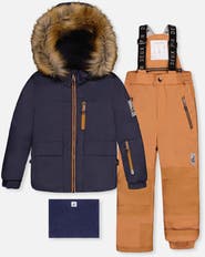 Deux par Deux Play Faux Fur Hood Jacket & Pants Two Piece Snowsuit