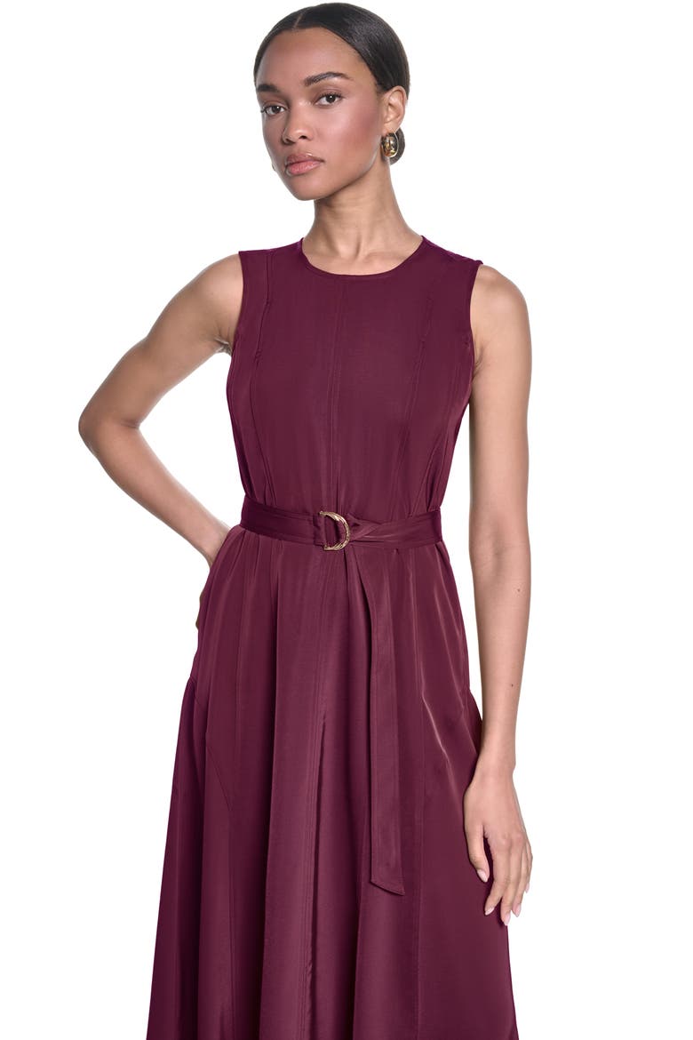 Belted Sleeveless Midi Dress, Alternate, color, PORT