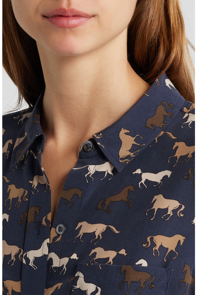 Kate Horse Print Silk Button-Up Shirt, Alternate, color, HORSES