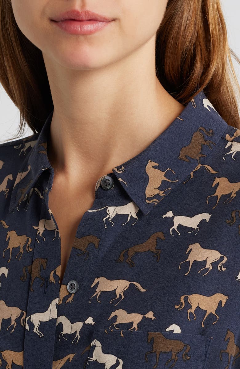 Rails Kate Horse Print Silk Button-Up Shirt, Alternate, color,
