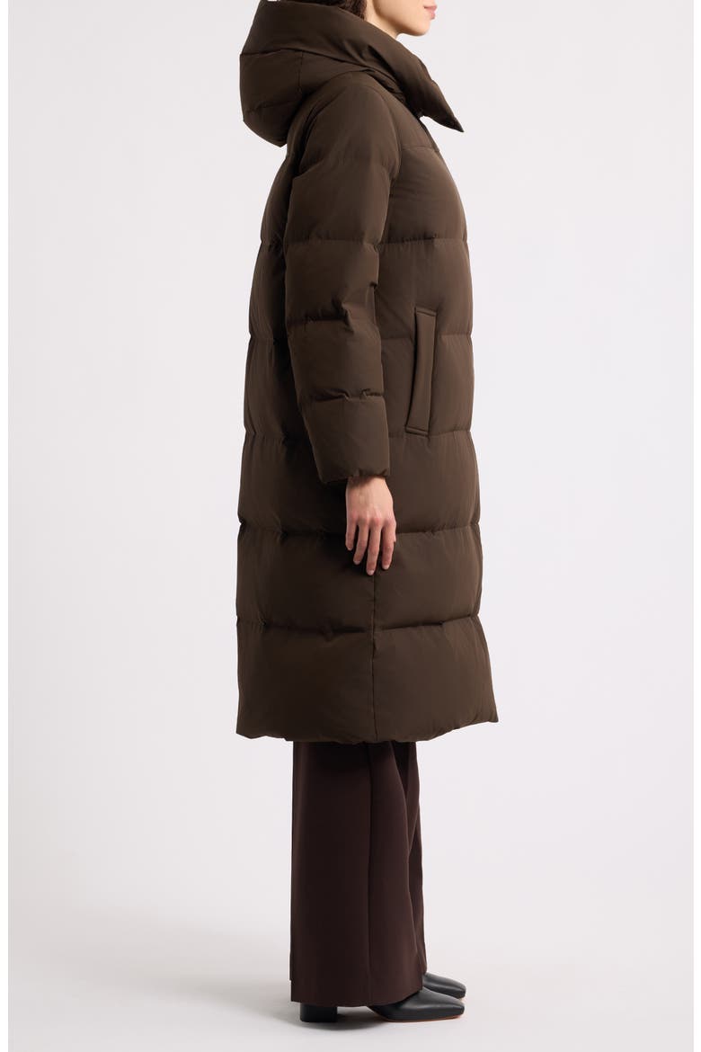Asymmetric Stand Collar Long Puffer Coat, Alternate, color, BURNT WALNUT