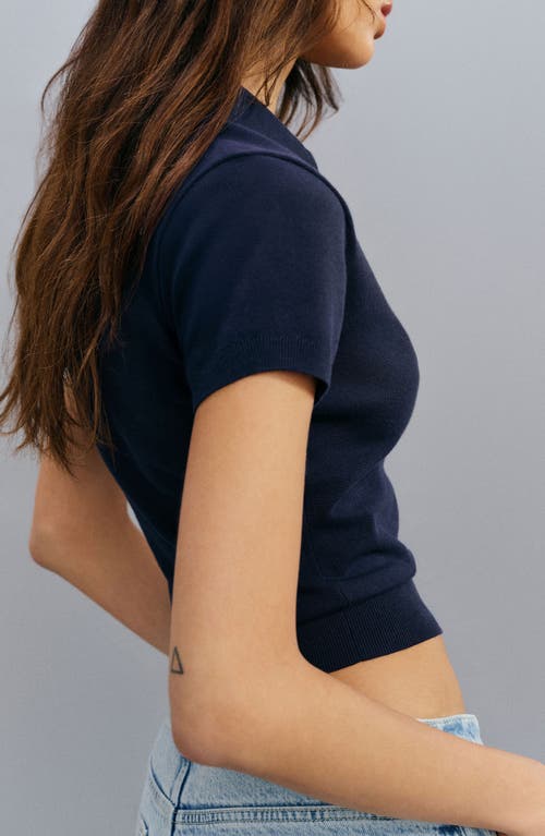 Reformation Bentley Cotton-blend Short-sleeve Polo Sweater In Blue