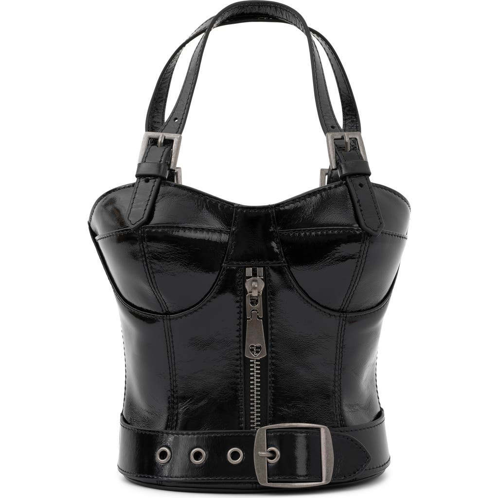 Jeffrey Campbell Bodice Leather Handbag In Black Crinkle Patent