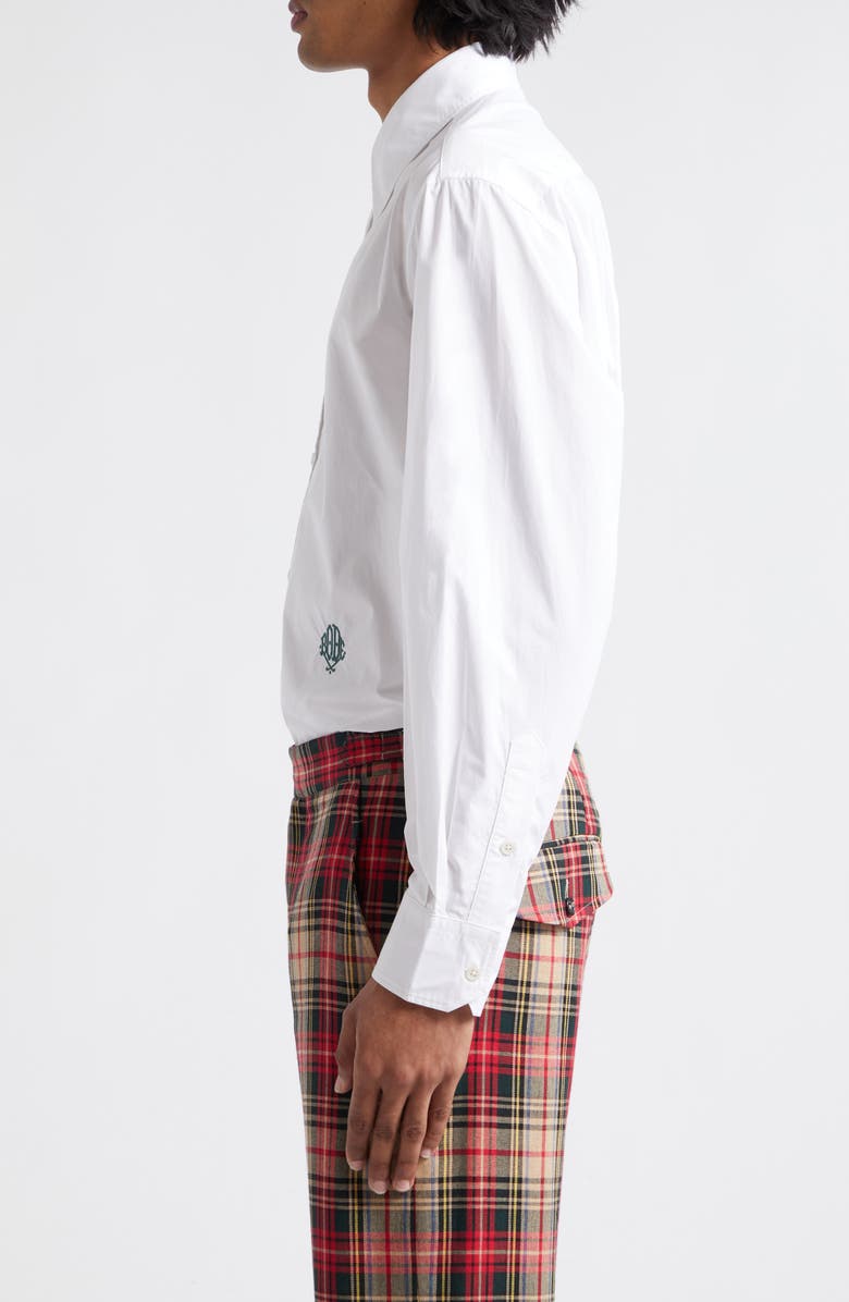 Bode Monogrammed Cotton Poplin Button-Up Shirt, Alternate, color, White