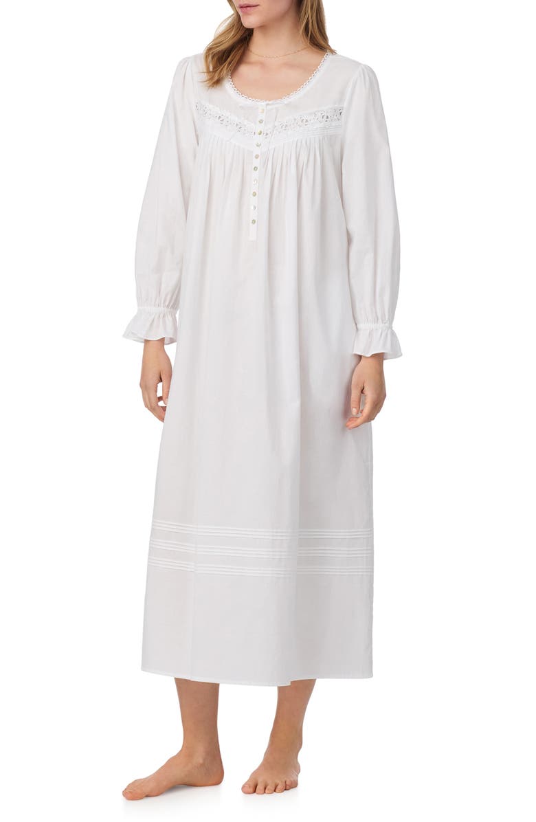 Eileen West Long Sleeve Cotton Lawn Ballet Nightgown, Alternate, color, White