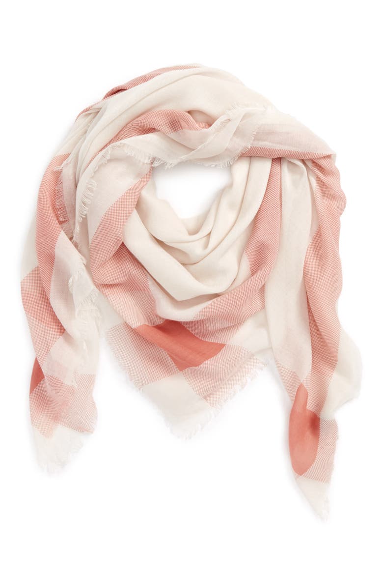 Plaid Square Scarf, Main, color, IVORY/ RUST