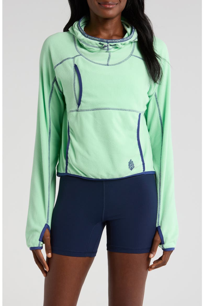 FP Movement Care on the Run Fleece Funnel Neck Hoodie, Main, color, BRIGHT JADE