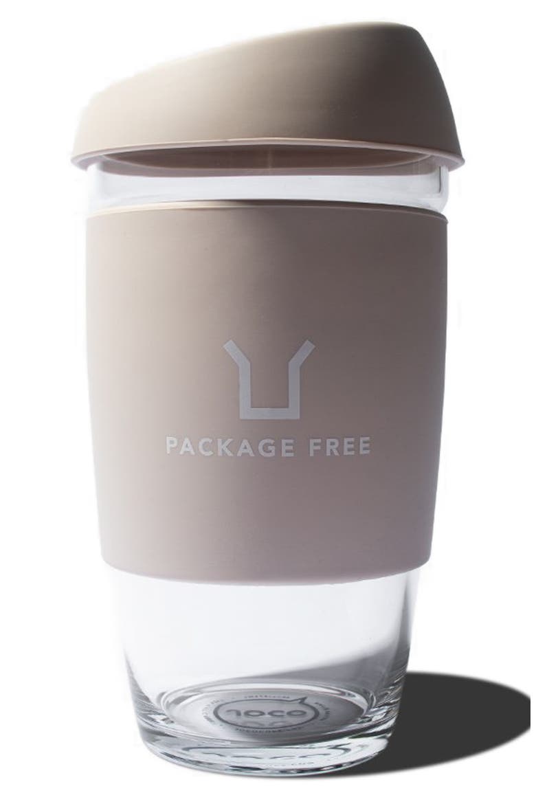 Package Free x Joco Cups  16-Ounce Reusable Glass Coffee Cup, Main, color, SANDSTONE/ BEIGE