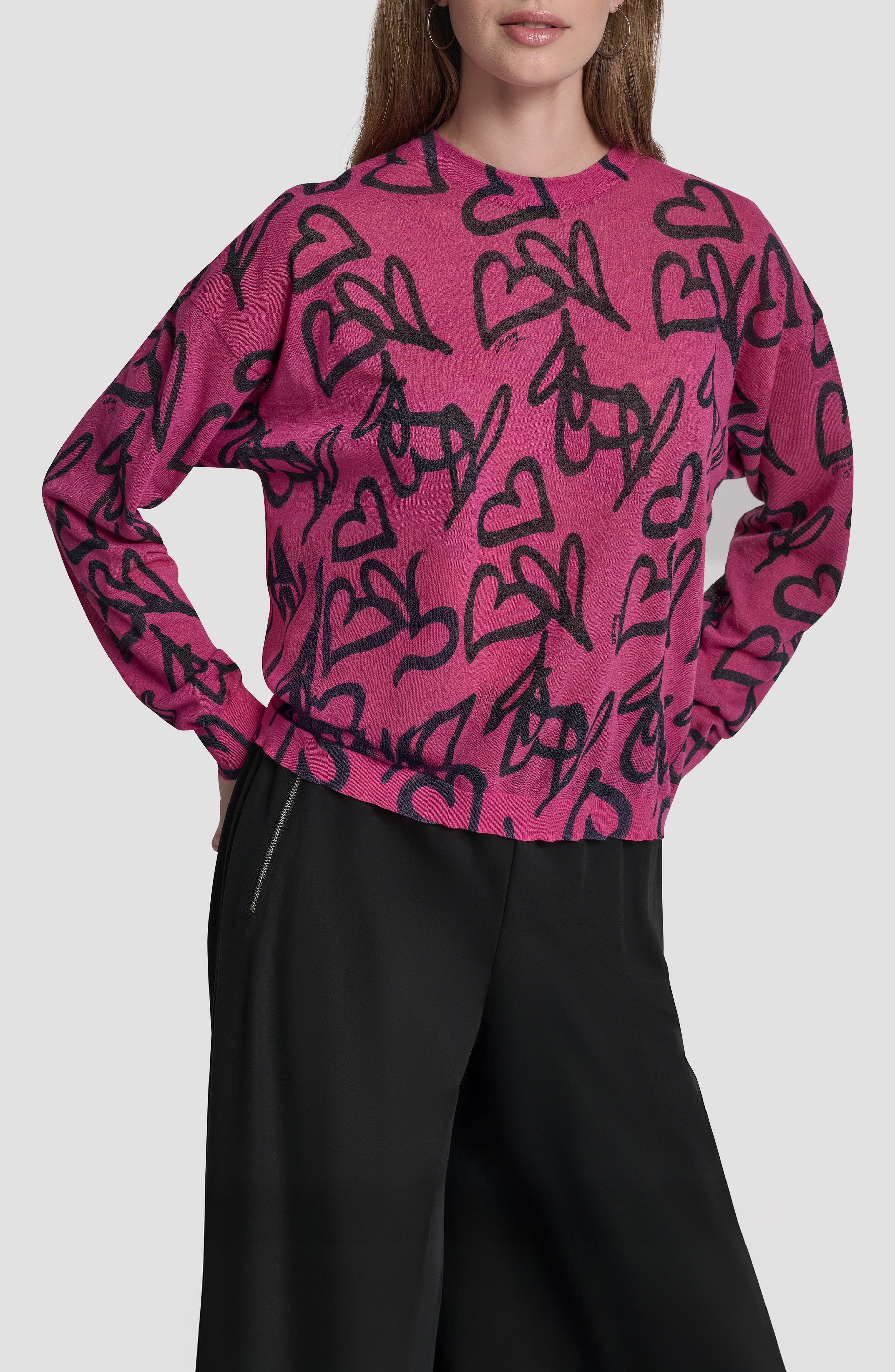 Lightweight Graffiti Heart Print Sweater - image 3