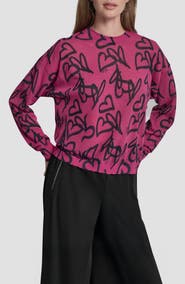 DKNY Lightweight Graffiti Heart Print Sweater