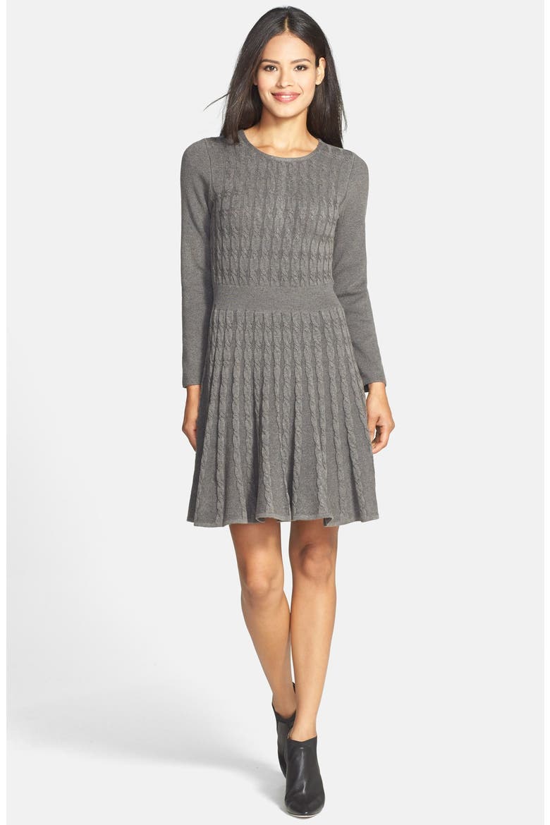 Cable Knit Sweater Dress, Alternate, color, GREY