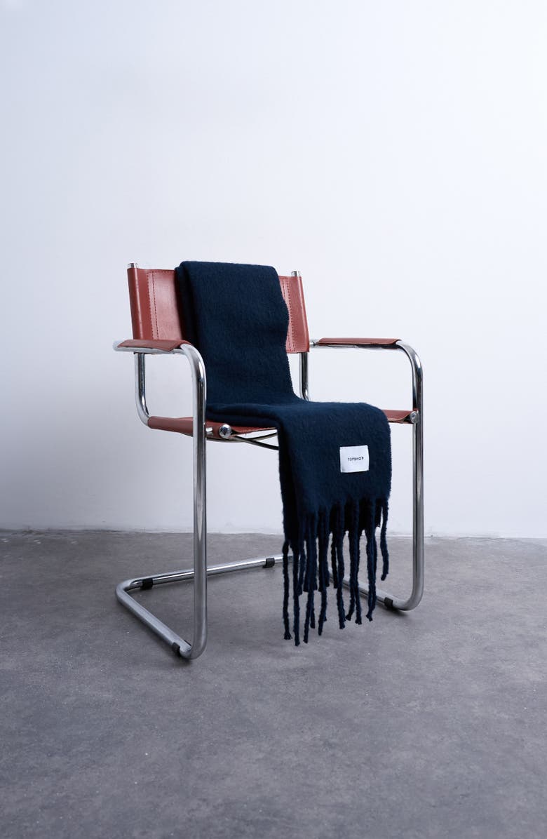 Topshop Sydney Blanket Scarf, Alternate, color, Navy