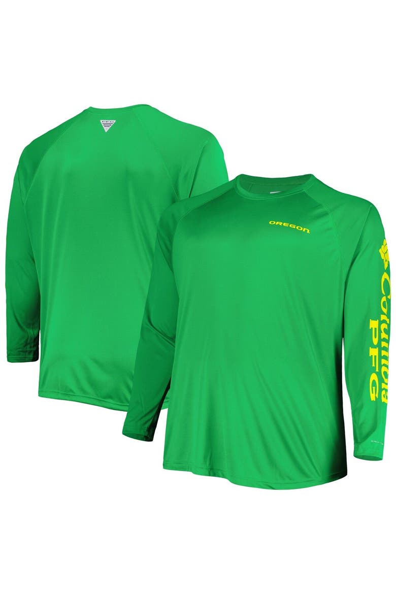 Men's Columbia Green Oregon Ducks Big & Tall Terminal Tackle Team Raglan Omni-Shade Long Sleeve T-Shirt, Alternate, color, Green