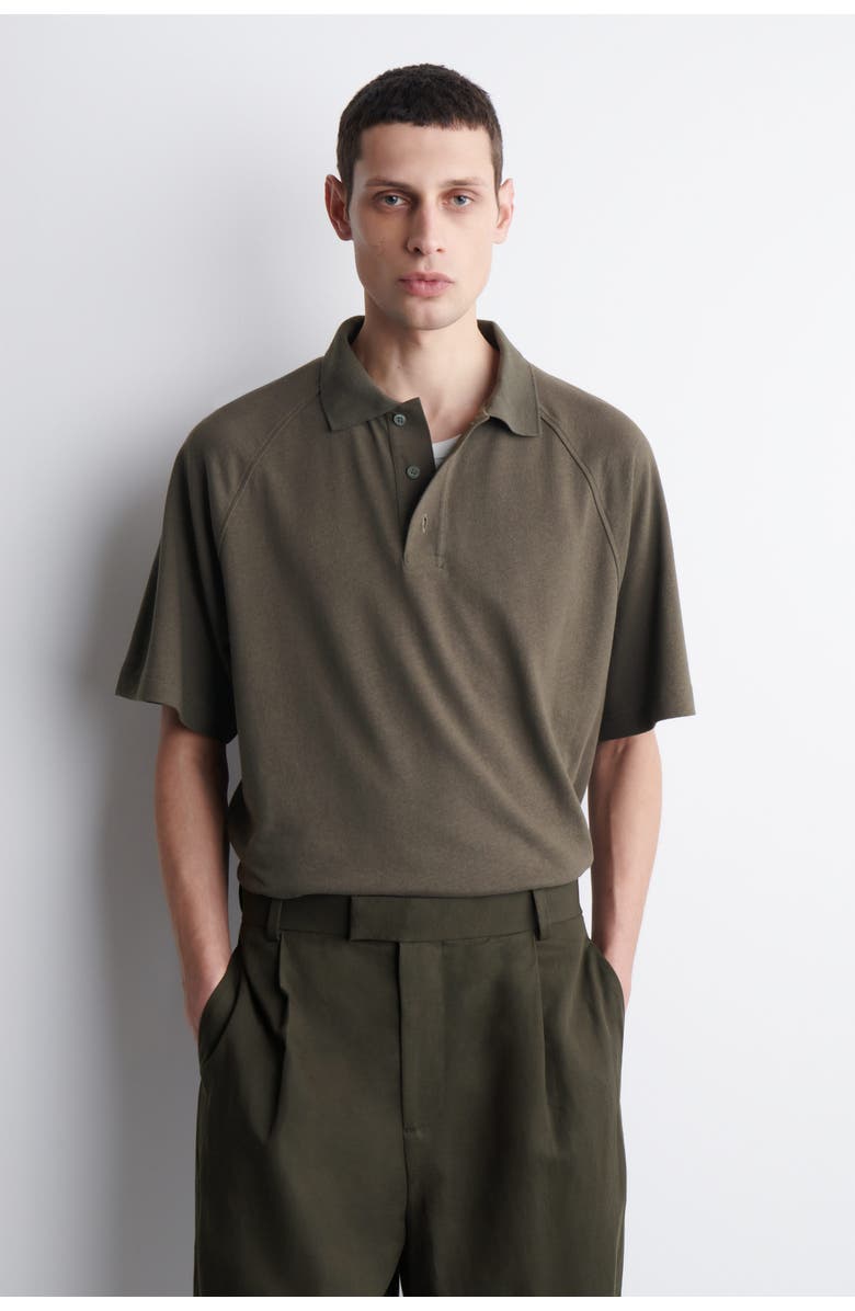 COS Relaxed Cotton-Linen Polo Shirt, Main, color, Brown
