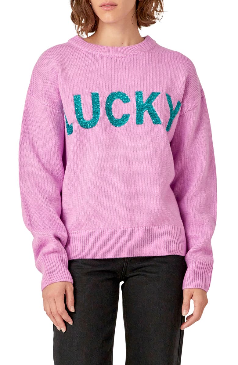 English Factory Glitter Lettering Sweater, Main, color, Pink