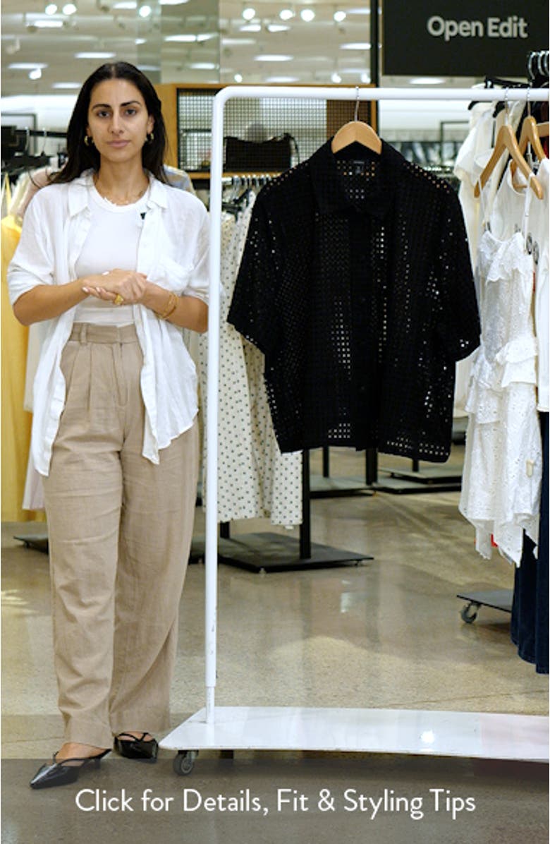 Eyelet Short Sleeve Button-Up Shirt, sales video thumbnail