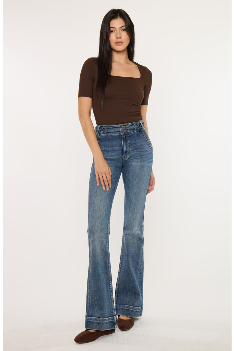 Kiery High Rise Flare Jeans, Alternate, color, Dark Wash